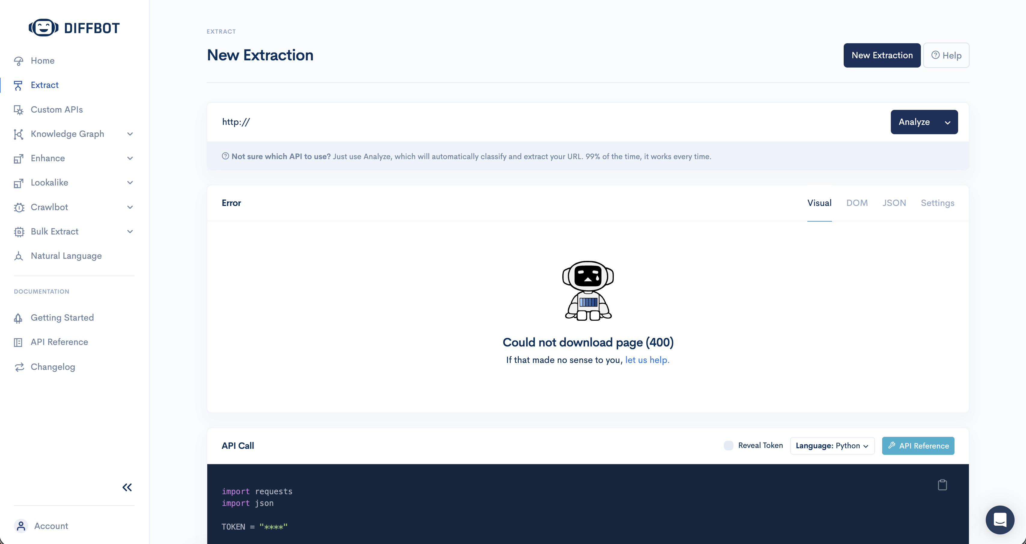 Extract 400 error on empty URL
